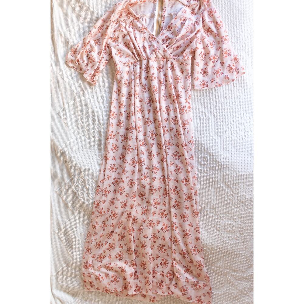 Vintage 70s Maxi Barkcloth Dress Handmade Retro Mod SMALL FLAW - Picture 2 of 10